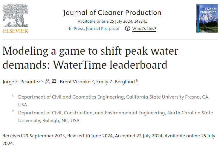 jorgepesantez's tweet photo. Our #latestpaper developed a #game!
#WaterTime Leaderboard simulates a water conservation strategy to shift the peak demand time of water distribution systems. The model serves the water sector by evaluating multiple communication options before launching a conservation strategy https://t.co/8s9UQKIt5S