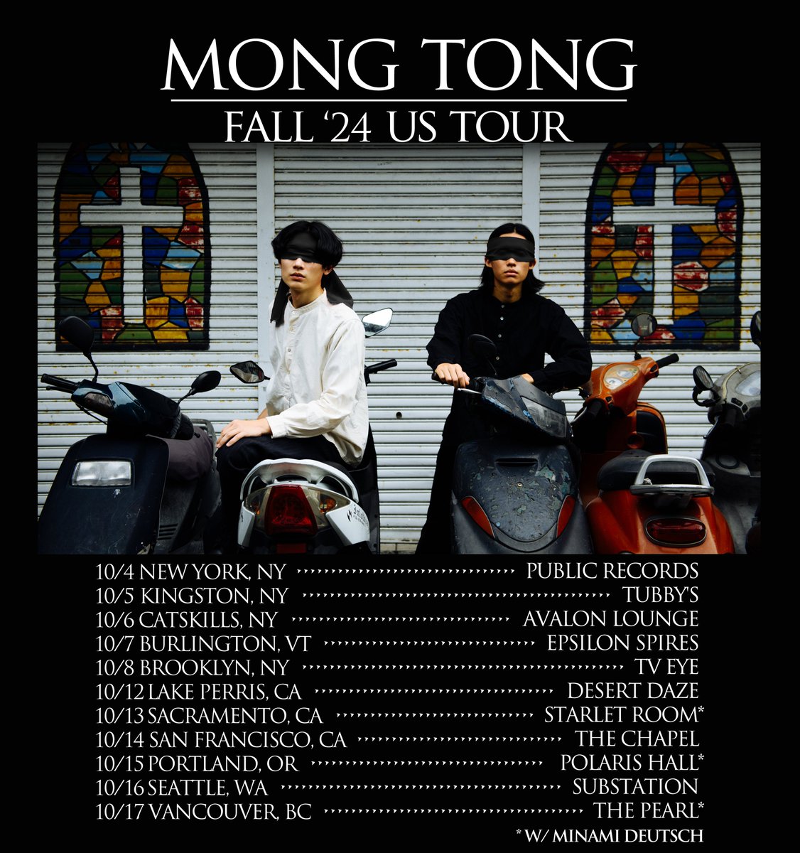 Mong Tong (@mongtong_band) on Twitter photo We will return to the US this fall
with dates accompanied by <a href="/minamideutsch/">南ドイツ/Minami Deutsch</a> & a set at <a href="/desertdaze/">Desert Daze</a> !
See you soon 👁️👁️
-TICKETS ON SALE NOW-
linktr.ee/mongtongband
Special thanks to
<a href="/_No/">no</a> Gold_
<a href="/AnniversaryARTS/">Anniversary Group</a> We will return to the US this fall
with dates accompanied by <a href="/minamideutsch/">南ドイツ/Minami Deutsch</a> & a set at <a href="/desertdaze/">Desert Daze</a> !
See you soon 👁️👁️
-TICKETS ON SALE NOW-
linktr.ee/mongtongband
Special thanks to
<a href="/_No/">no</a> Gold_
<a href="/AnniversaryARTS/">Anniversary Group</a>