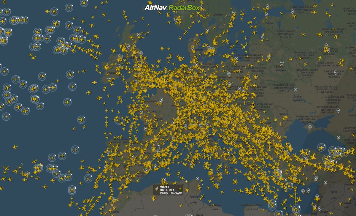 AirNavRadar's tweet photo. If we compare today with the same period on all Fridays, we are tracking only 9 visible aircraft, while on a normal day, we would see between 121-359 aircraft. βοΈπ
Live map: https://t.co/z4Do4YRwSR
#AirTraffic #Aviation #AviationNews #RadarBox https://t.co/VJOAiRj9A0