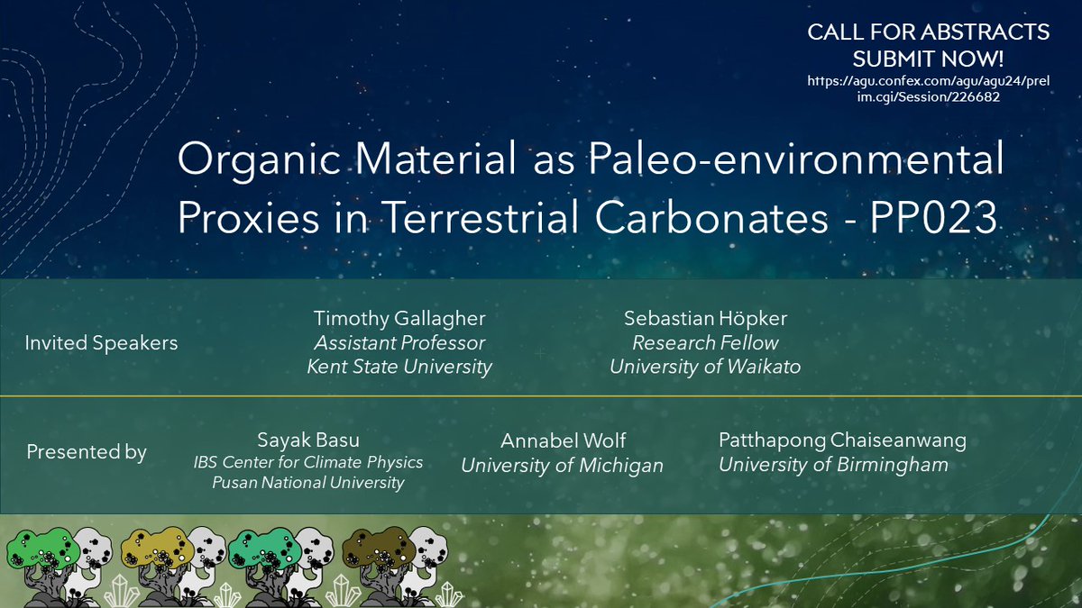 Call for abstracts! Five days left to submit. Check out our session on organic materials in carbonates: agu.confex.com/agu/agu24/prel…