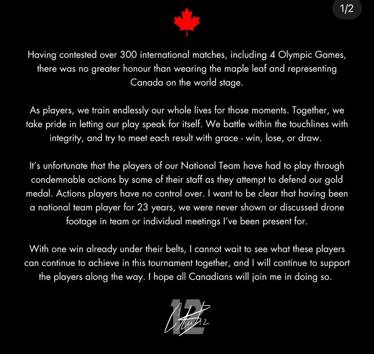 Christine Sinclair speaks.

Here’s her post on IG just now.

“We were never shown or discussed drone footage”

Full statement: