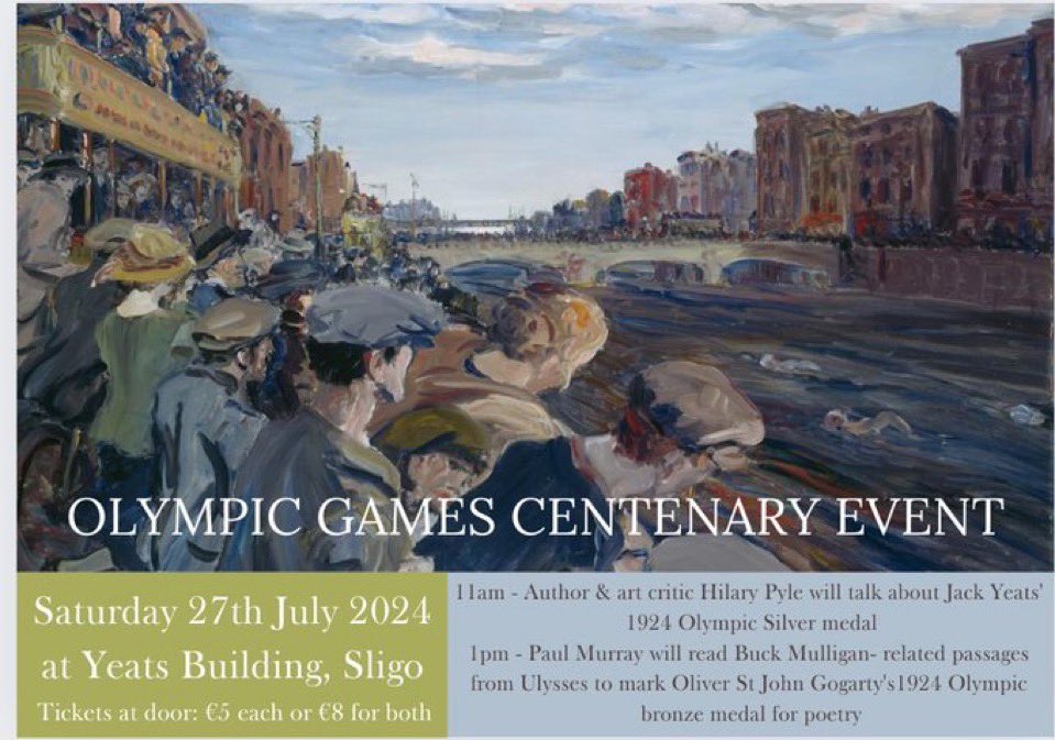 Look forward to seeing you at the #Yeats Building tomorrow, Saturday for the most unusual #centenary event - 1924 #Olympic medals presented to Jack #Yeats and Oliver StJohn Gogarty in Paris - for painting and poetry respectively. See you at 11am 27th July