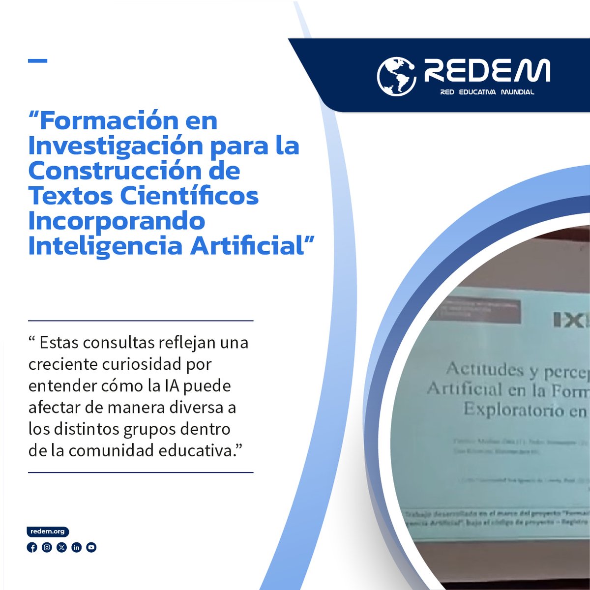 REDEM's tweet photo. Participación de CIIED en el IX Congreso de la Sociedad Interamericana de Psicología (SIP) – 25 al 28 de junio en Arequipa, Perú
Entérate más en el siguiente link:
https://t.co/iZpldQIe4X
#metodologia #digitalizacion #inteligenciaemocial #ciied #psicología https://t.co/j4GsC3K033