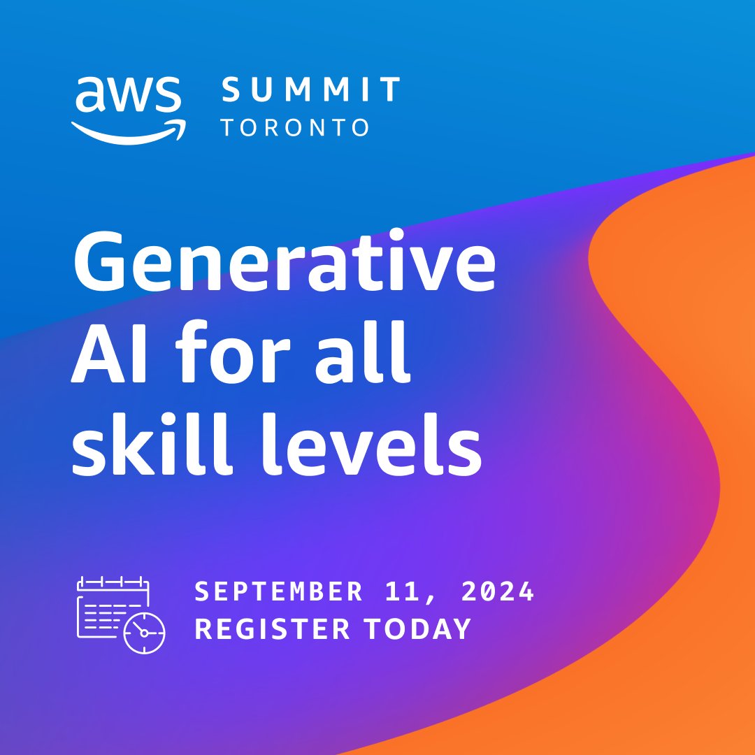 📢 Calling all developers &amp; engineers! Ready to level up? Register today go.aws/3y16skk for #AWSSummit Toronto—the place to learn practical, new &amp; interesting ways to apply generative AI. From workshops to technical deep-dives, there's something for all skill levels.