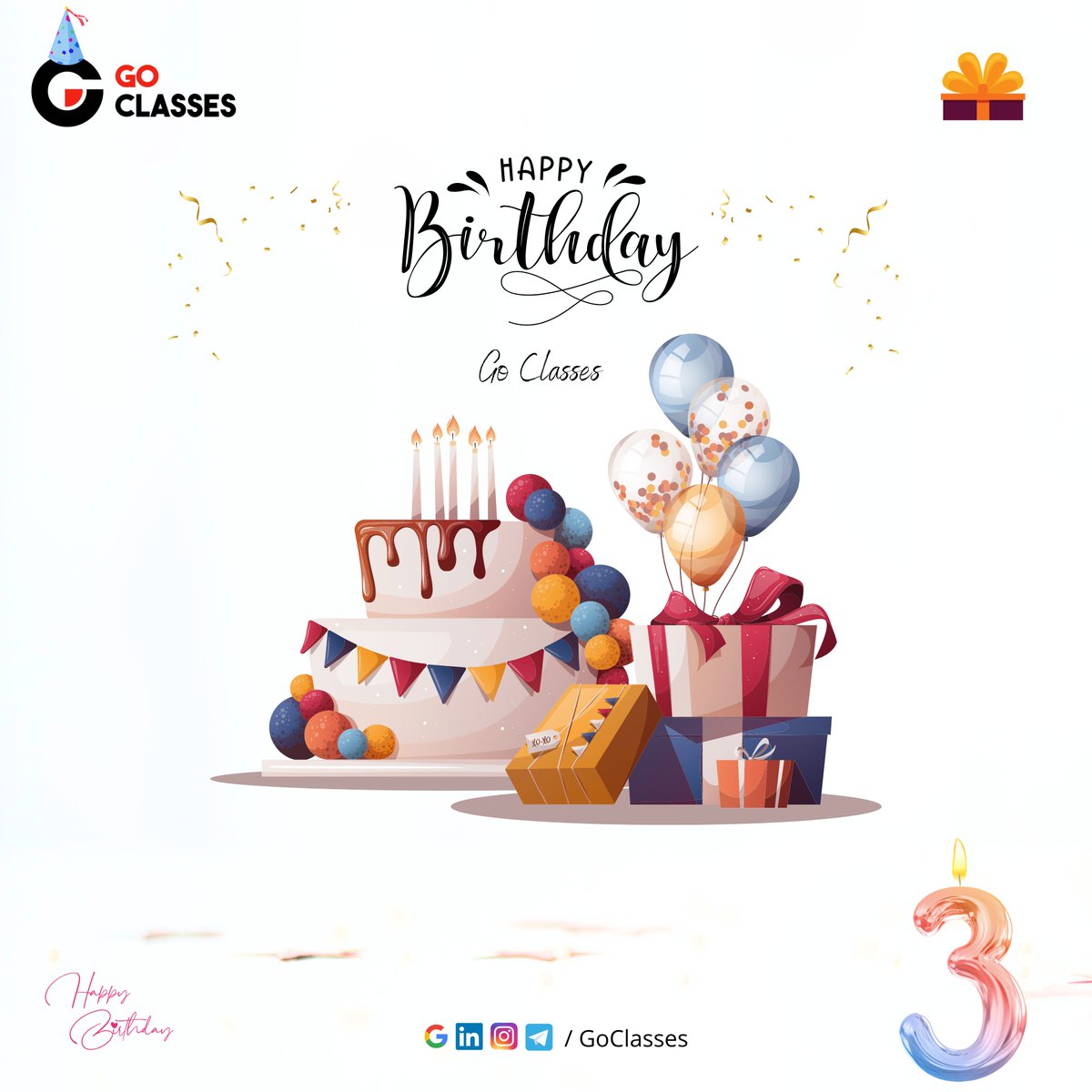 GOClasses_CSE's tweet photo. GO Classes has turned 3 today !!! 🎂🎂🎂
Thank you to everyone who has been a part of this incredible journey! 🎉 🌟
#GOClassesTurns3 #Anniversary
#Celebration #ThreeYearsAndCounting https://t.co/IW34Ww7GnR