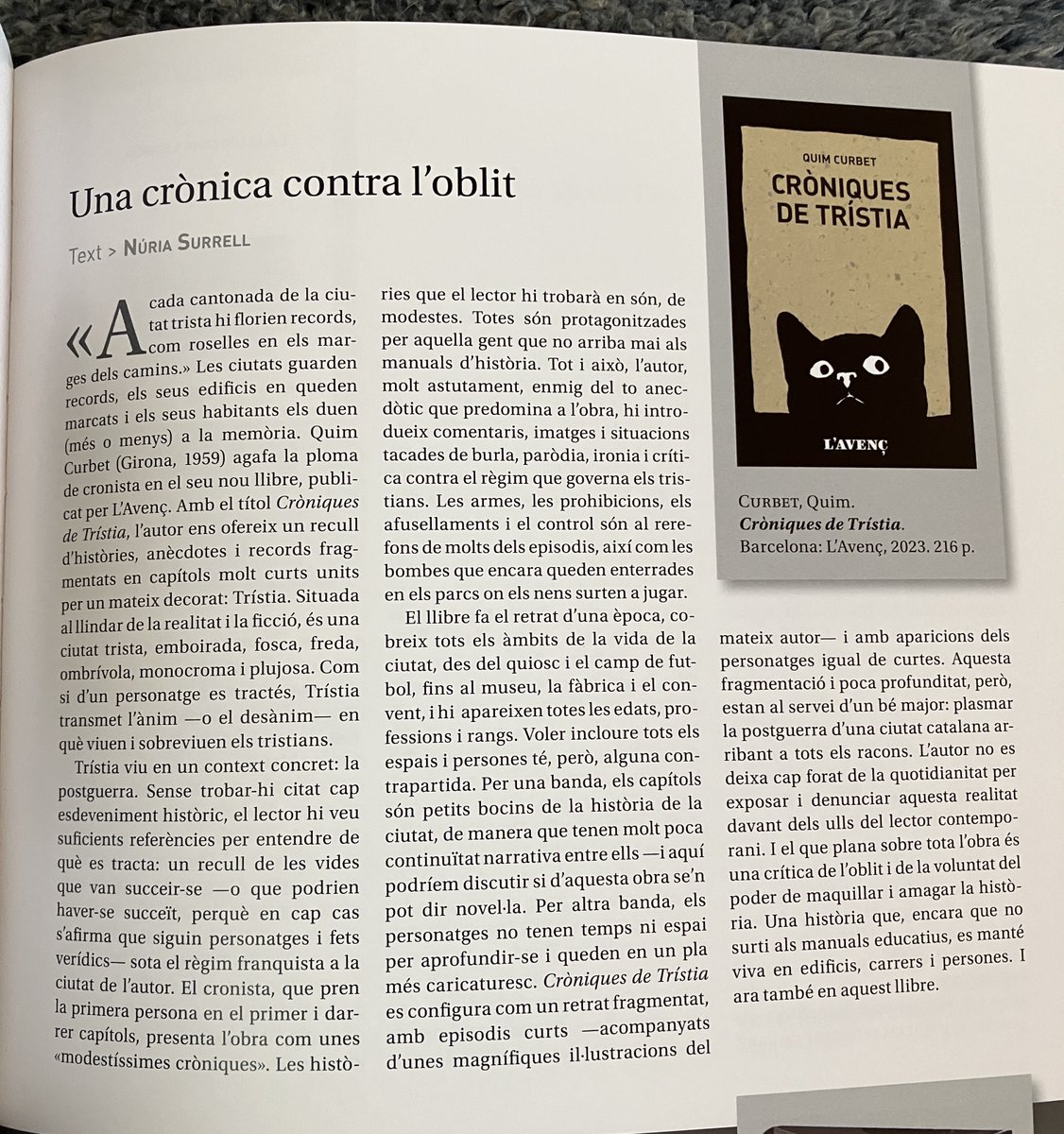 Moltes gràcies, Núria.
<a href="/nuriasurrell/">núria</a> <a href="/RevistaGirona/">Revista de Girona</a> <a href="/L_Avenc/">L’Avenç</a>