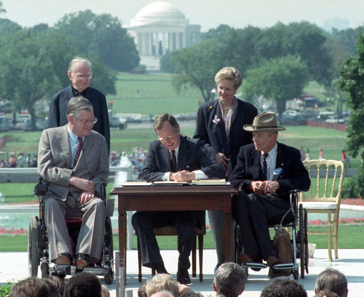 Today is the 34th anniversary of the Americans with Disabilities Act (ADA)!

What is the #ADA, and how does it protect voters?

Let’s talk about it. 🧵⬇️