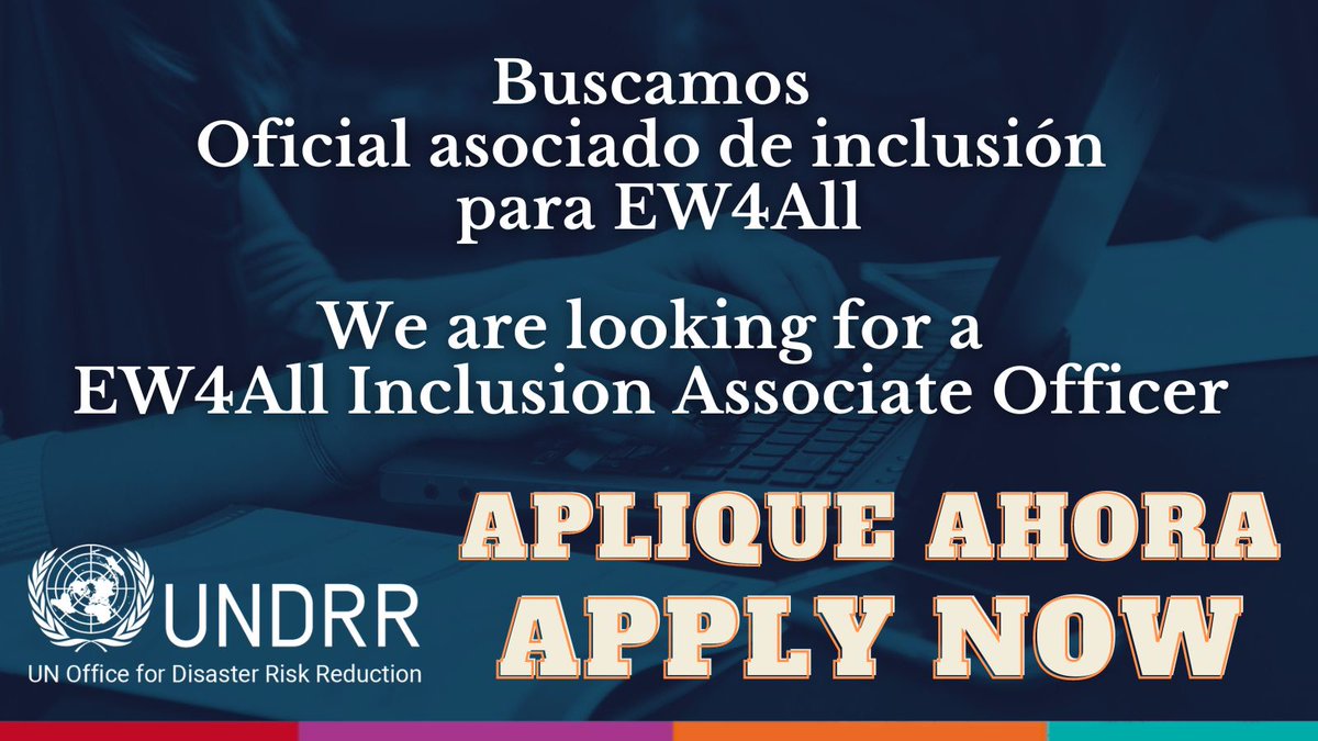 🇬🇧Job vacancy: ​Early Warnings for All (EW4ALL) Initiative Inclusion Associate Officer ​
👉Apply here: tinyurl.com/bdfznt6h
🇪🇸Vacante laboral: Oficial de inclusión para la iniciativa Alerta Temprana para Todas las Personas (EW4All)
👉Aplique aquí: tinyurl.com/bdfznt6h