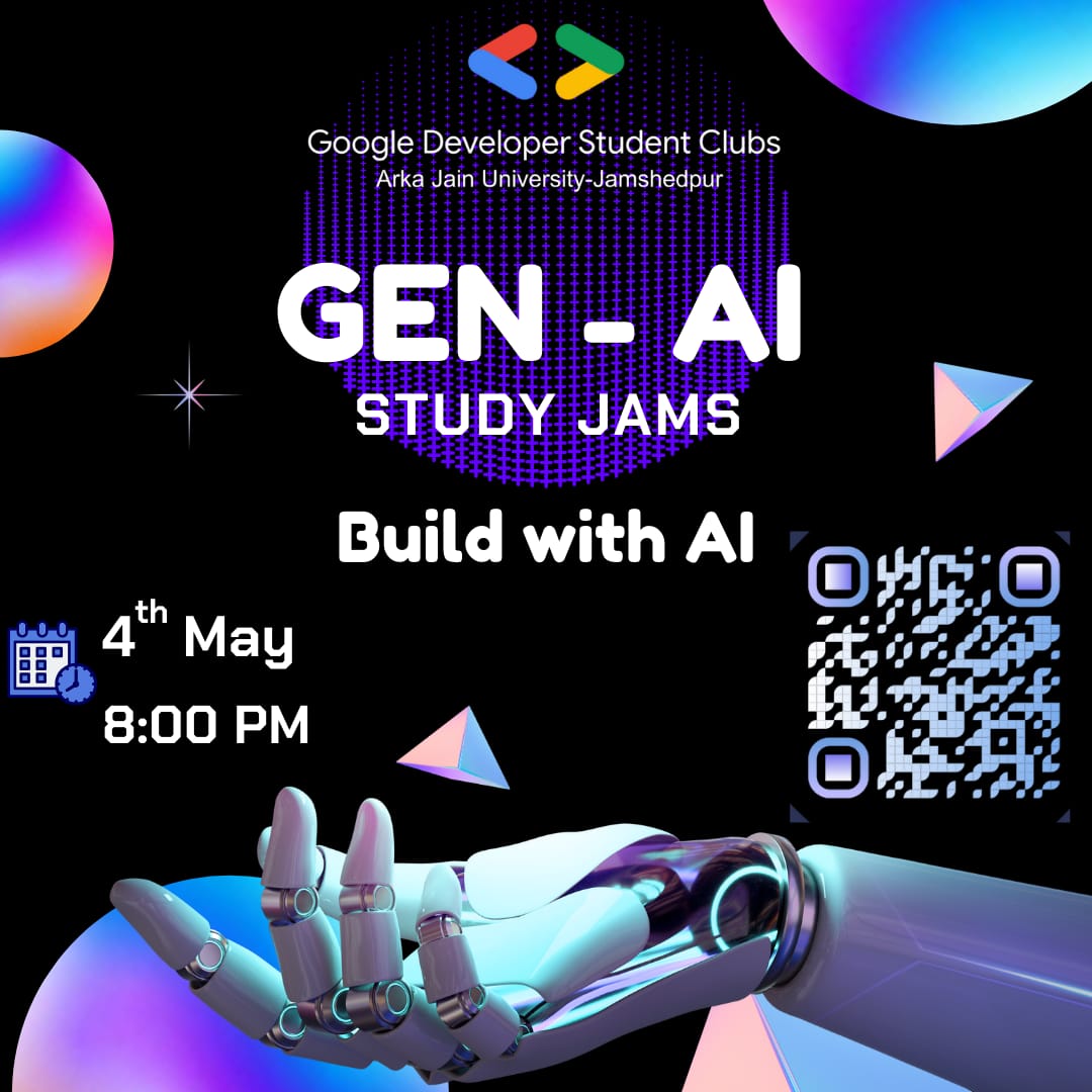 GoogleDSC_AJU's tweet photo. 📢 Thrilled to Announce the Successful Completion of the Gen-AI Study Jam! 🤖✨

In May, GDSC-AJU at Arka Jain University hosted an exciting Gen-AI Study Jam! This event brought together tech enthusiasts to delve into Generative AI, exploring innovative applications. https://t.co/CrEDqZhjjO
