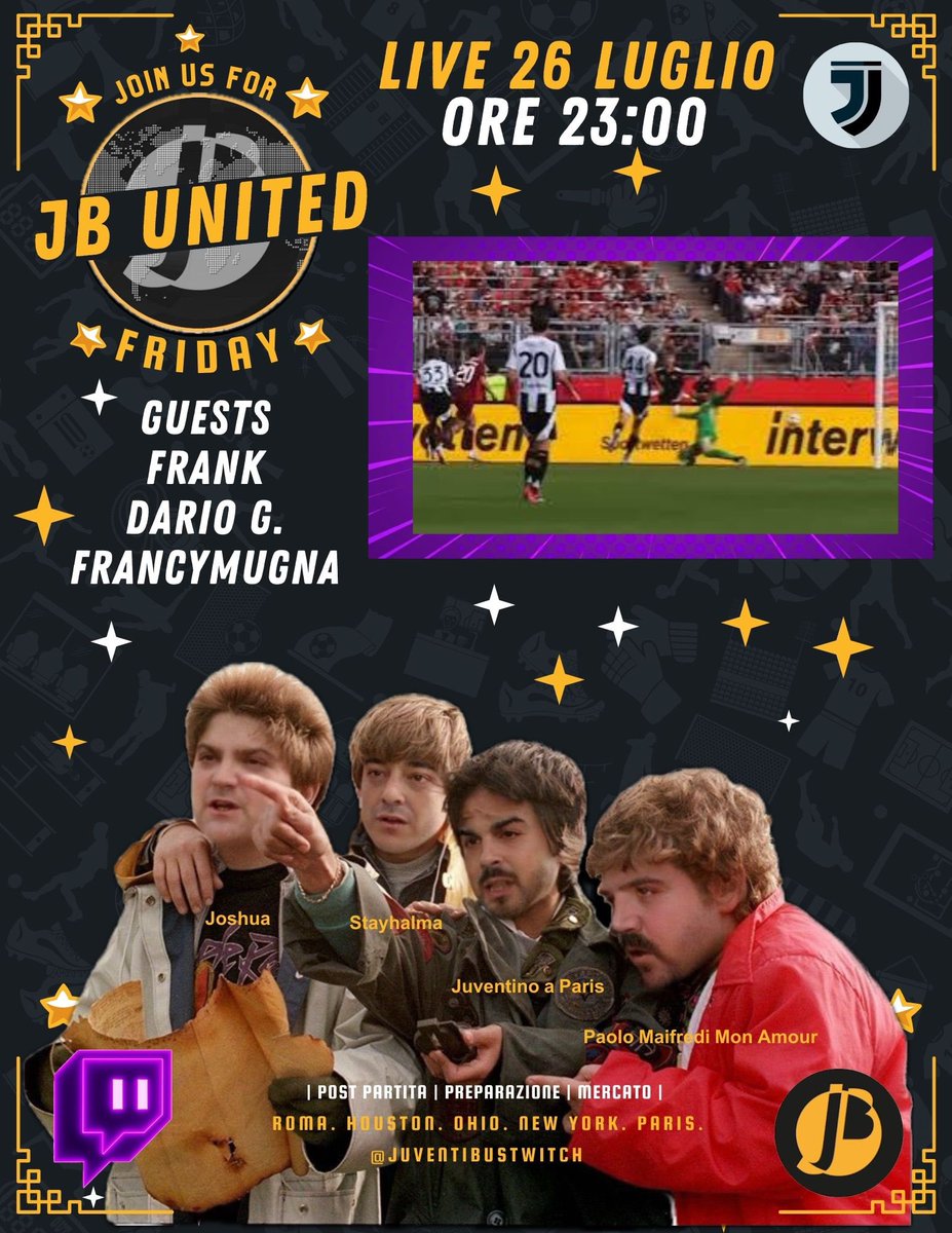 🌎 JB UNITED 🌎 
JUVE GIOVANE ED IMBALLATA: COSA CI HA DETTO LA PRIMA USCITA STAGIONALE.
🇮🇹🇨🇵🇬🇧🇪🇦🇺🇦🇧🇷🇯🇵🇲🇽🇧🇪🇨🇲🇺🇲
Rome 🕒 23:00

On <a href="/juventibus/">Juventibus</a> #Twitch twitch.tv/juventibus

#JBUnited with <a href="/StayHalma/">Stay Halma</a> <a href="/juventinoaparis/">Juventino à Paris (chaîne Youtube)</a> 
<a href="/Pueblo_Juve/">PuebloJuve</a> 
<a href="/FrancyMugna/">Francesca Mugnaini</a> 
<a href="/1897_frank/">Frank</a> 
<a href="/DarioGiannini73/">Dario Giannini</a>