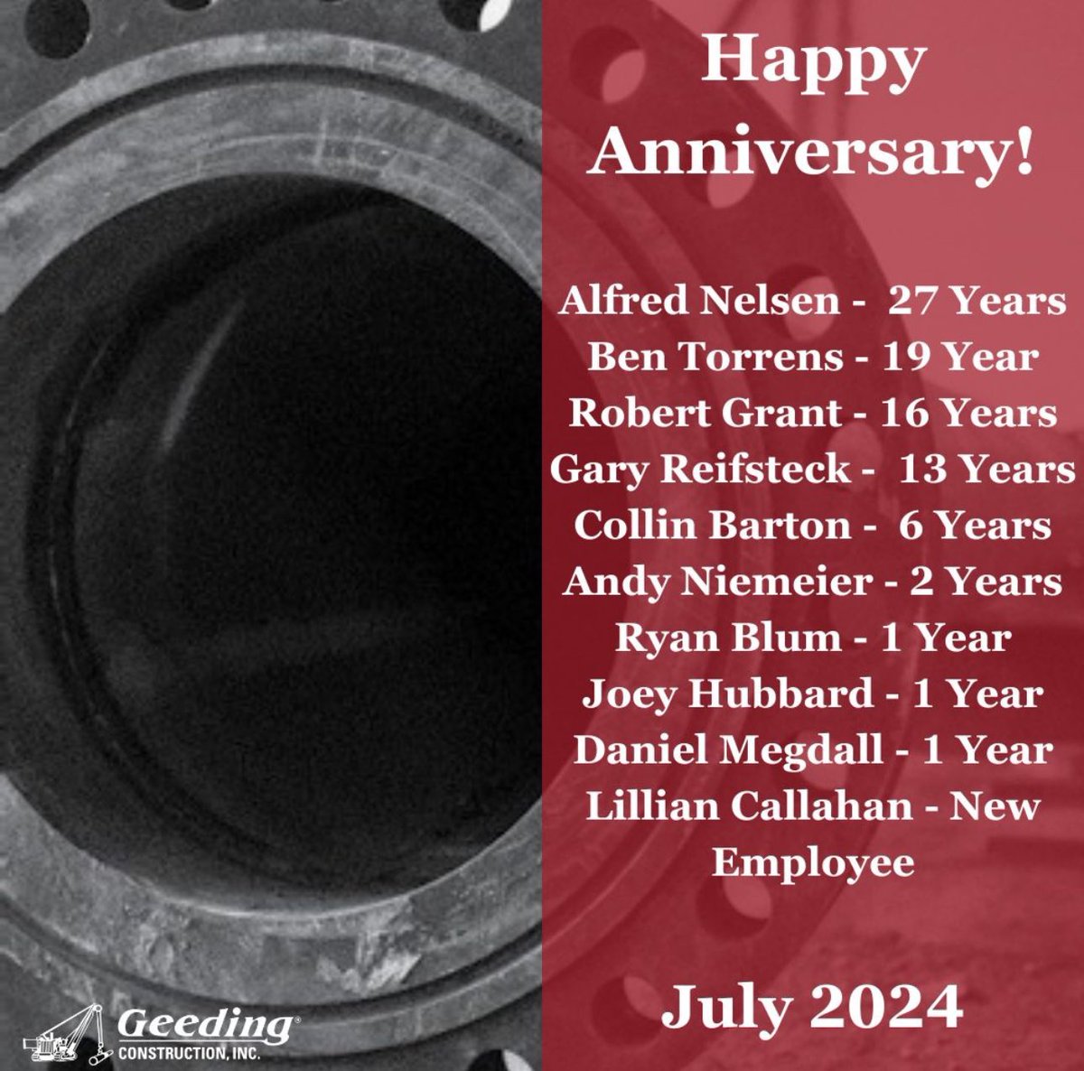 GeedingInc's tweet photo. We are grateful to have such a dedicated team here at Geeding Construction, Inc. Happy Anniversary! https://t.co/RSKcnFq9vs