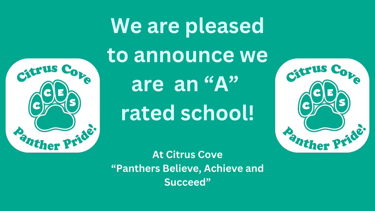Citrus Cove Elementary (@citrus_cove) on Twitter photo We could not be more proud to make this announcement! Congratulations to our students and our staff! You all truly believed, achieved, and succeeded! 🐾 We could not be more proud to make this announcement! Congratulations to our students and our staff! You all truly believed, achieved, and succeeded! 🐾