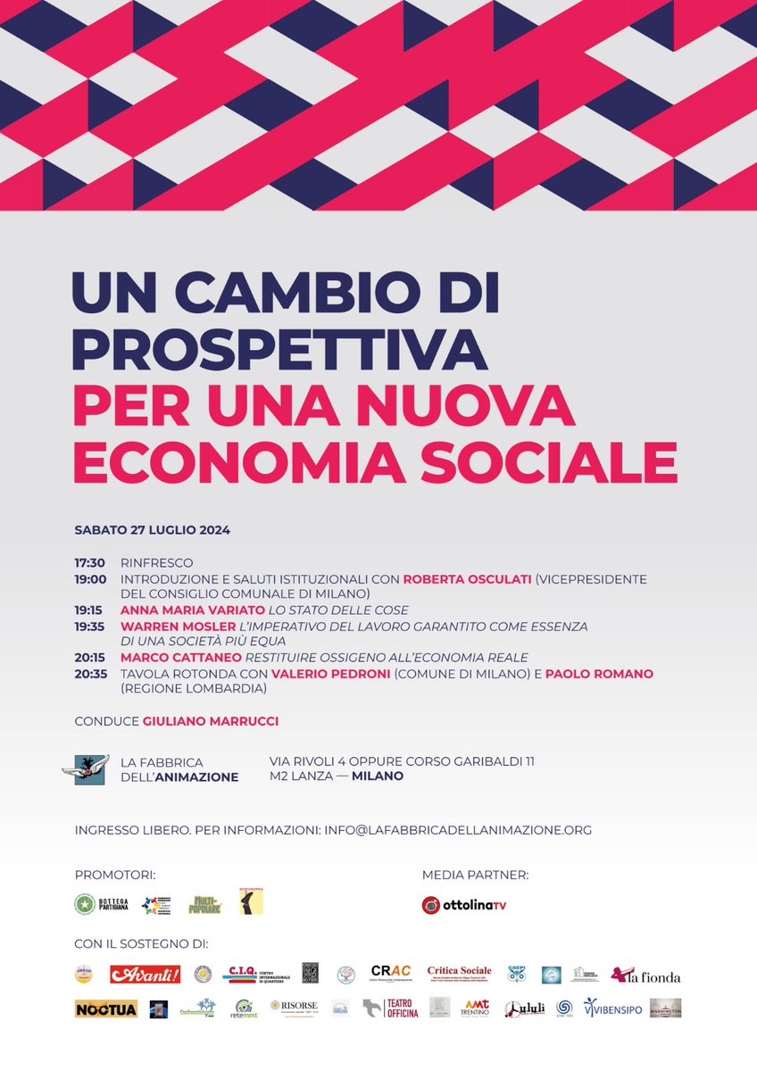 retemmt's tweet photo. domani sabato 27 luglio a Milano Warren Mosler #MMT
Anna Maria Variato - Università Bergamo e Marco Cattaneo. Conduce Giuliano Marrucci “Report”.
Evento, che diffondiamo con piacere, promosso da Bottega Partigiana, Comitato Cortili Solidali, @ideesottosopra 

@wbmosler https://t.co/rbLQ6E6fEm