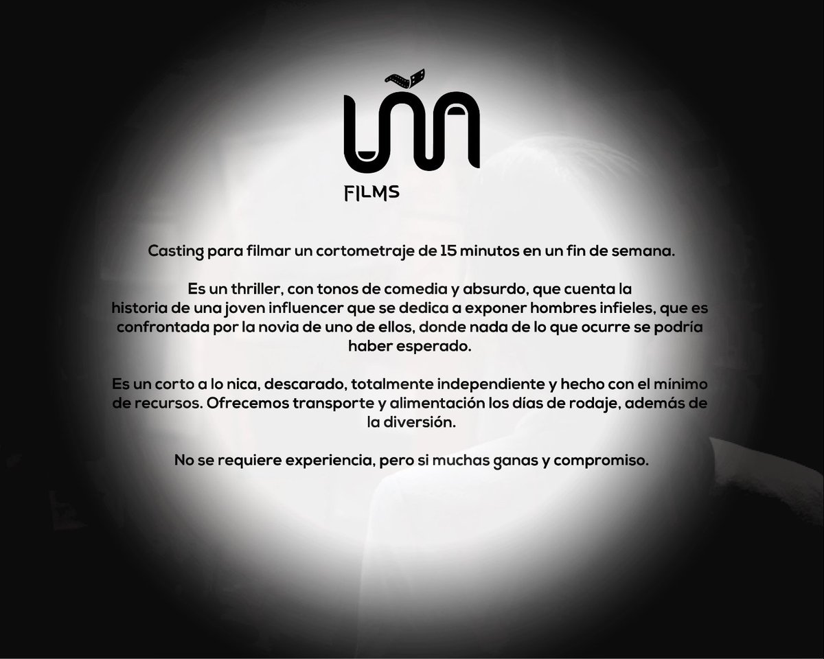 Volvimos y venimos con todo 💪🏻. 

Estamos contentos de anunciar nuestro proximo proyecto🎬🎥.
Si querés formar parte de una producción cinematográfica nica puedes contactarnos por DM a @unafilmsnic en Instagram o Una Films en #Facebook. 0 puedes escribirnos al WhatsApp 8497-7424.