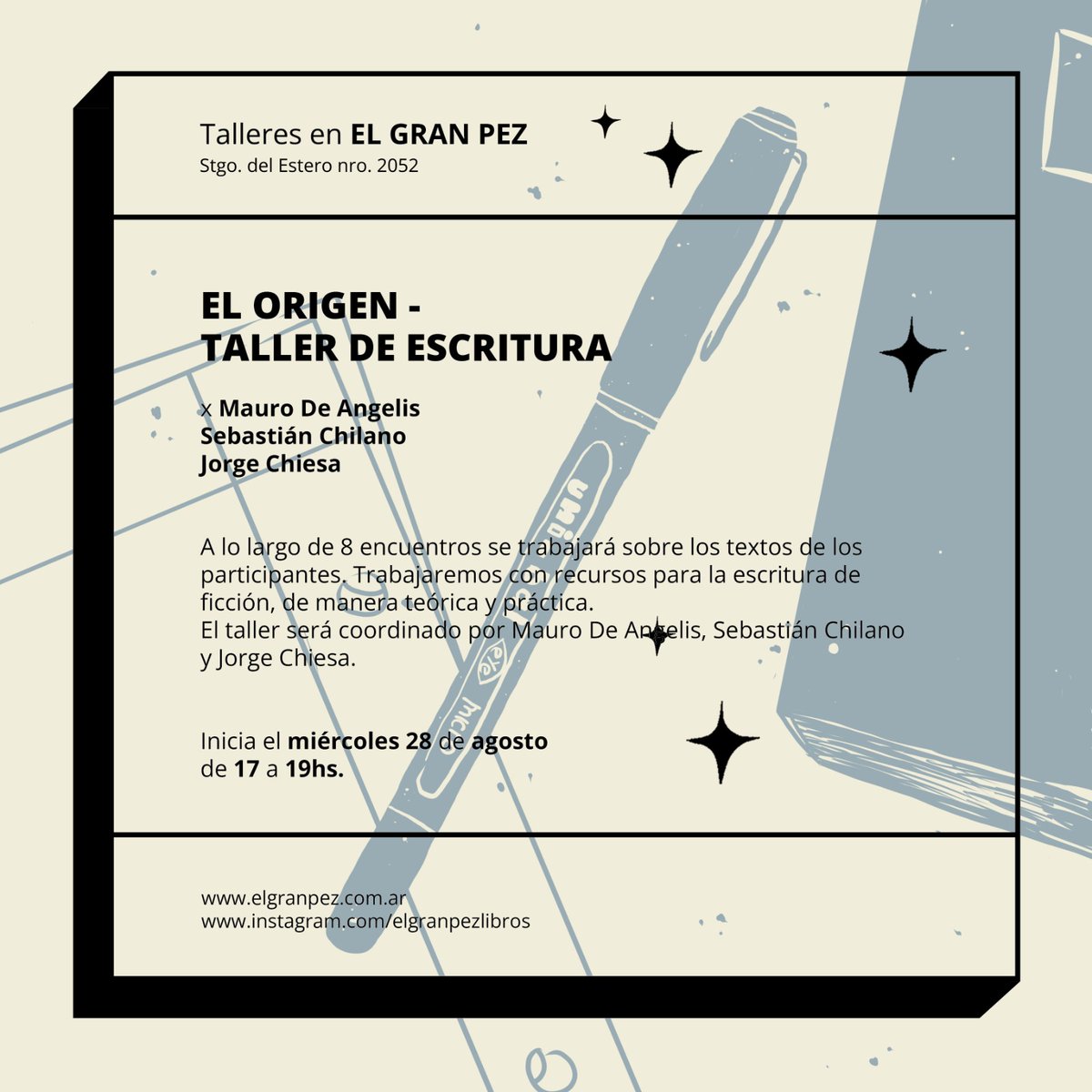 Taller de escritura  en el Gran Pez. Los esperamos!