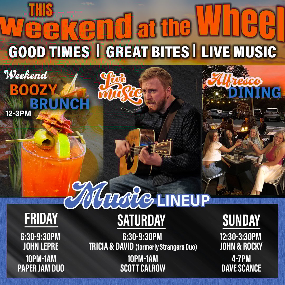 Time to kick off the Weekend at the Wheel! We got Boozy Brunch on Sat &amp; Sun 12 til 3pm! Live Music every day starting tonight at 6:30pm! And Alfresco Dining where we party in the streets! Let's go Wheel'n!! 🎉🎶🌅

#weekend fun #wheelweekend #ridgewoodnj