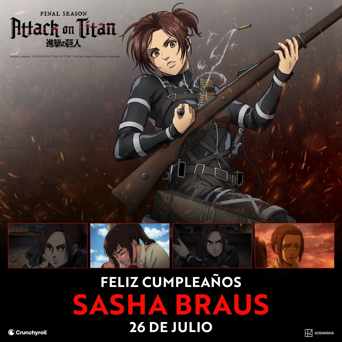 Shinobi_Online's tweet photo. Grande nuestra #Shasha... 🥰🥰🥰🥰
.
#Shinobi_Onine #AttackonTitan #SashaBraus #AOT #manga #anime #Titan #sashaattackontitan @crunchyroll_es https://t.co/EZwXSdJi3b