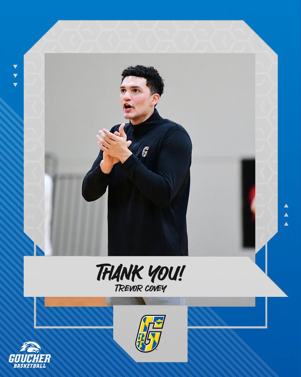 Goucherhoops's tweet photo. A big thank you to assistant coach, Trevor Covey, for his dedication and hard work this past season. He is moving on to Princeton University where he’ll be serving as the video coordinator for the men’s basketball program. Wishing Trevor all the best! https://t.co/9ITZ8p0se6