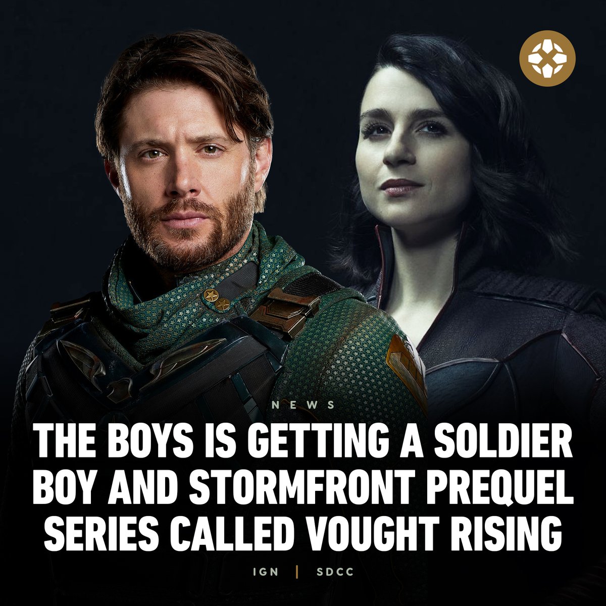 The Boys' Jensen Ackles and Aya Cash will reprise their roles as Soldier Boy and Stormfront in Vought Rising, a lurid prequel set in the 1950s about the humble beginnings of the monstrous corporation. bit.ly/4c2LG1V #SDCC