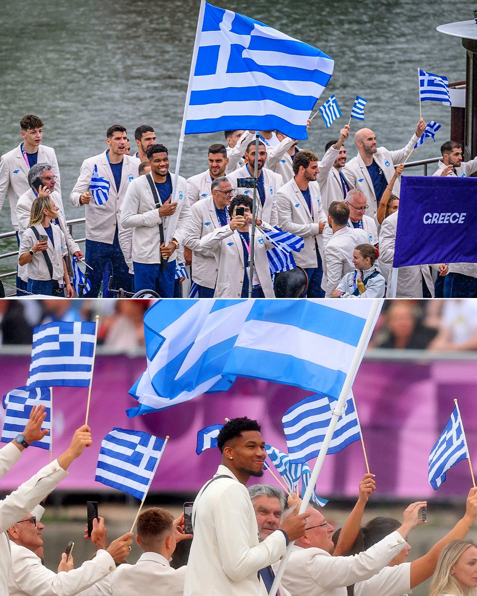 Giannis Antetokounmpo makes history as the first Black flagbearer for Greece during the Opening Ceremony in Paris 🇬🇷