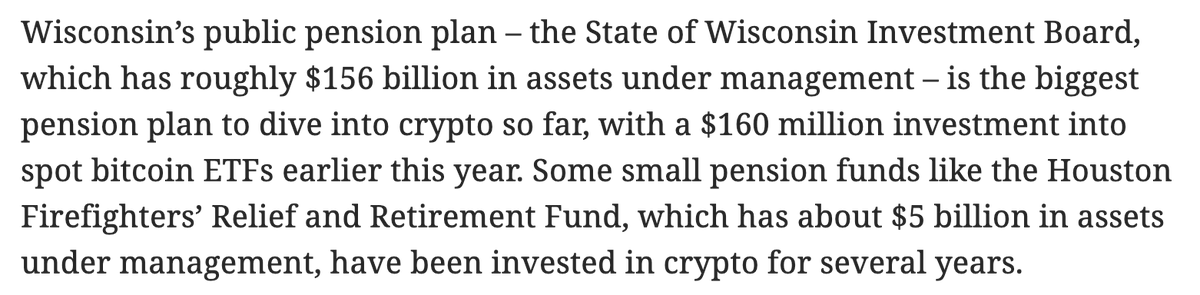 Wisconsin Pension has the biggest allocation so far $160 mill. Just a matter of when we see the first billion dollar allocation.