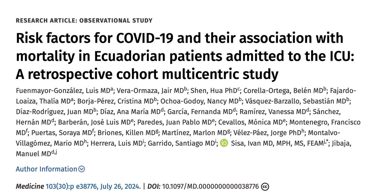 Iván Sisa (@ivan_sisa1) on Twitter photo Risk factors for COVID-19 and their association with mortality in Ecuadorian patients admitted in ICU... : journals.lww.com/md-journal/ful… <a href="/USFQ_Ecuador/">Universidad San Francisco de Quito</a> <a href="/edicionmedEC/">Edición Médica Ec</a> Risk factors for COVID-19 and their association with mortality in Ecuadorian patients admitted in ICU... : journals.lww.com/md-journal/ful… <a href="/USFQ_Ecuador/">Universidad San Francisco de Quito</a> <a href="/edicionmedEC/">Edición Médica Ec</a>