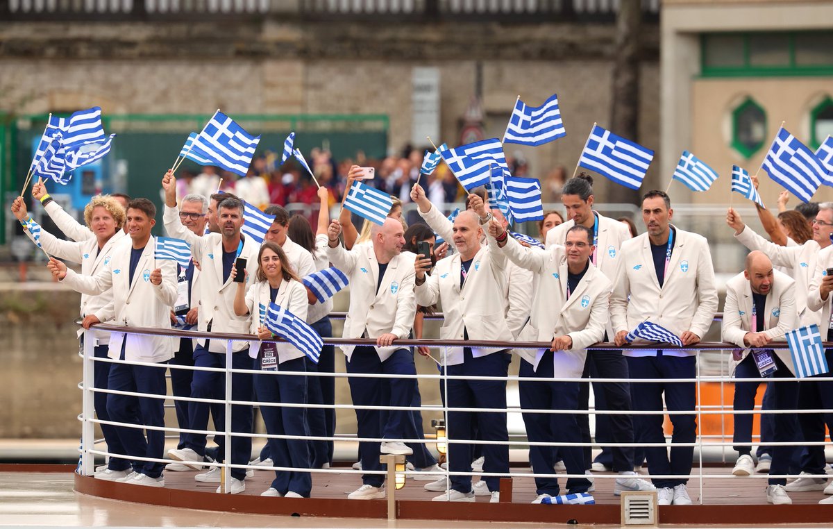 #Greece leading the parade of nations on the river Seine during the #Paris2024 opening ceremony. 
Greece is the birthplace of the #OlympicGames and always leads the parade per tradition. 
#OpeningCeremony #ParisOlympics2024 #Grece
#teamhellas #Paris2024gr