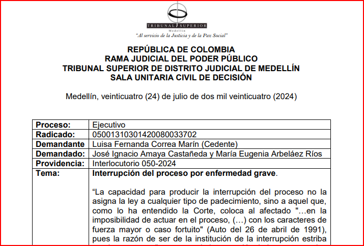 JurisprudenCol's tweet photo. Interrupción del proceso por enfermedad grave

“La capacidad para producir la interrupción del proceso no la asigna la ley a cualquier tipo de padecimiento, sino a aquel que, como lo ha entendido la Corte, coloca al afectado "…en la imposibilidad de actuar en el proceso, (…) con los caracteres de fuerza mayor o caso fortuito" (Auto del 26 de abril de 1991), pues la razón de ser de la institución de la interrupción estriba precisamente en "…asegurar la intervención de las partes en los procesos judiciales" (Cas. Civil. del 7 de diciembre de 2000) y garantizar, desde luego, el ejercicio del derecho de defensa. 

En la explicación de la jurisprudencia, claramente se denota que no es cualquier dolencia, afección o dolor, el que tiene la virtualidad para propiciar la interrupción del juicio, pues, también lo ha señalado la Corte, el padecimiento debe revestir “caracteres de gravedad” en cuanto coloque al interesado en “imposibilidad” de “realizar aquellos actos de conducta atinentes a la realización de la gestión profesional encomendada, bien por sí sola o con el aporte o colaboración de otro” Profundizando aún más en el concepto de “enfermedad grave”, esta Sala ha puntualizado que la enfermedad debe consistir en “un verdadero caso fortuito, es decir, un acontecimiento extraño a su voluntad, inesperado e insuperable.

Portal de actualización Jurisprudencial. Solicita tu suscripción aquí 👉 https://t.co/LAQoZz9cUI