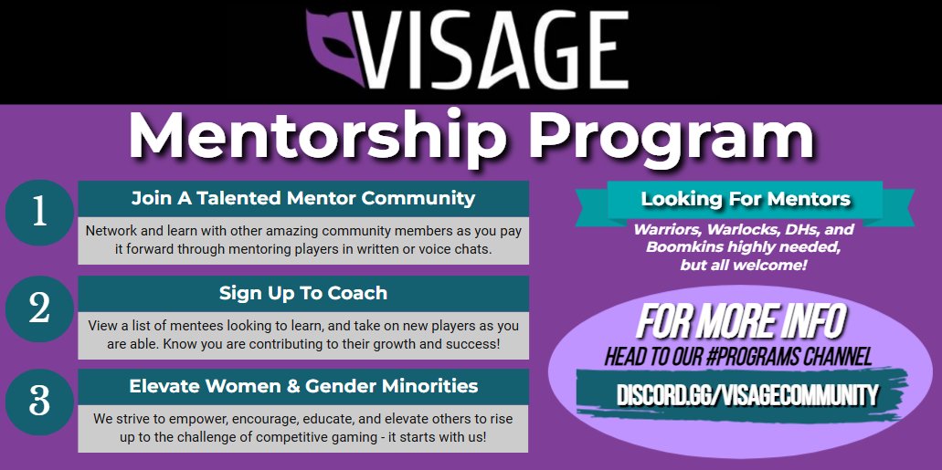 Behind every great player💪
is a proud mentor 🥹

VISAGE is passionate about elevating women &amp; gender minorities above the barriers of entry into competitive WoW, through initiatives like our Mentorship Program - but we need your help!

💫Volunteer Today:
discord.gg/visagecommunity