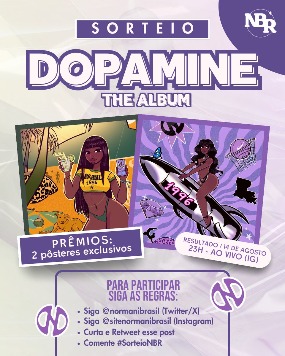 normanibrasiI's tweet photo. 🚨 Quer ganhar 2 pôsteres exclusivos de DOPAMINE?

Para concorrer, basta: 

• Seguir: @normanibrasiI e https://t.co/HytU8wjmlk
• Curtir e dar RT nesse tweet 
• Comentar quantas vezes quiser com #SorteioNBR

O sorteio acontecerá ao vivo no nosso Instagram em 14/08. Boa sorte 🍀 https://t.co/3QvhMbTIvQ