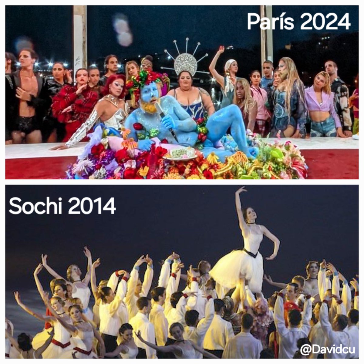 David_qva's tweet photo. De Rusia a Francia, de Sochi 2014 a París 2024, del enemigo jurado a la "sociedad avanzada y civilizada" que te venden los medios, de lo elegante a lo grotesco... https://t.co/8iLQC8yYx8