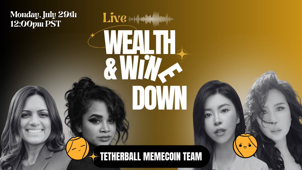 tetherballcoin's tweet photo. The moment you’ve been anticipating!

What’s the #Tetherball memecoin TICKER?! 

Join us LIVE with @WealthWineDown 

Monday, 7/29 12:00pm PST

to RELEASE the $TICKER! 🔥 https://t.co/ffRyaXcuF2