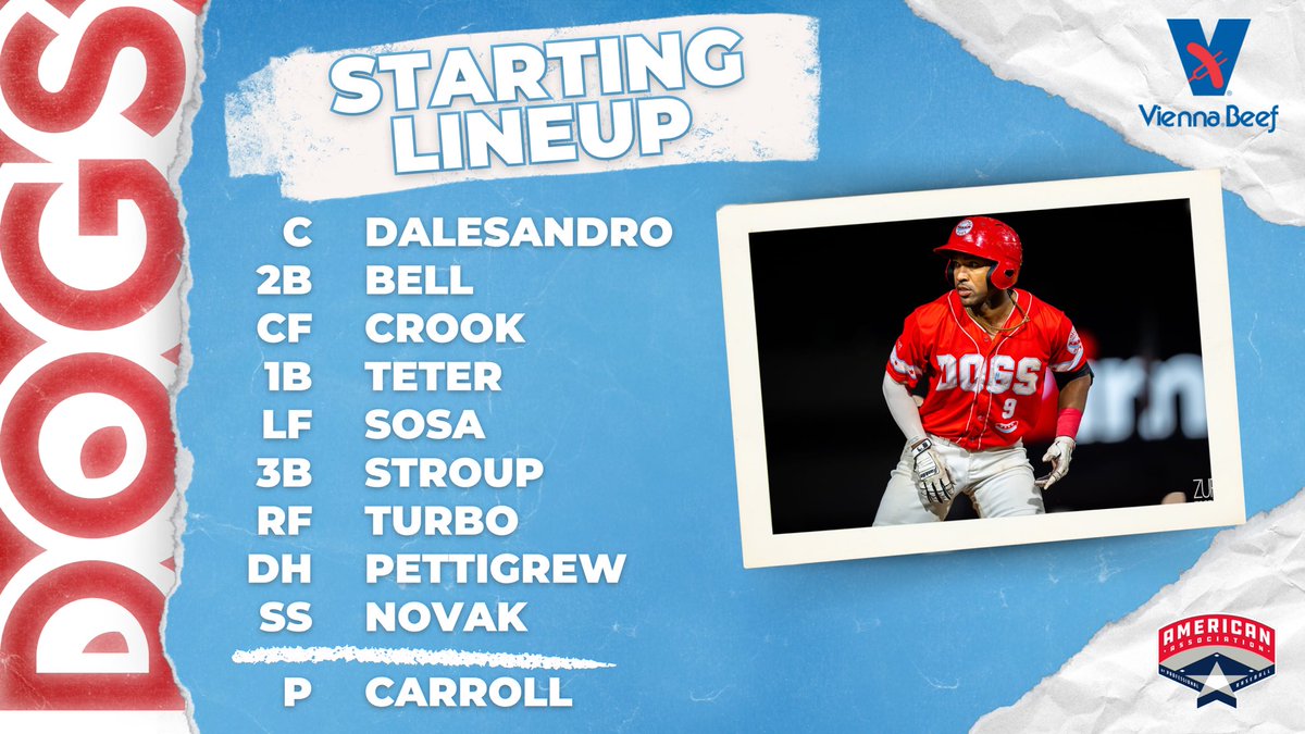 TheChicagoDogs's tweet photo. TGIF! Vienna Beef presents tonight’s starting lineup🌭

🐶 vs. Lincoln Saltdogs
📍 Haymarket Park
⏰ 7:05 pm
📺 https://t.co/ZyIk7dOVpK https://t.co/qbDOfgo1J9