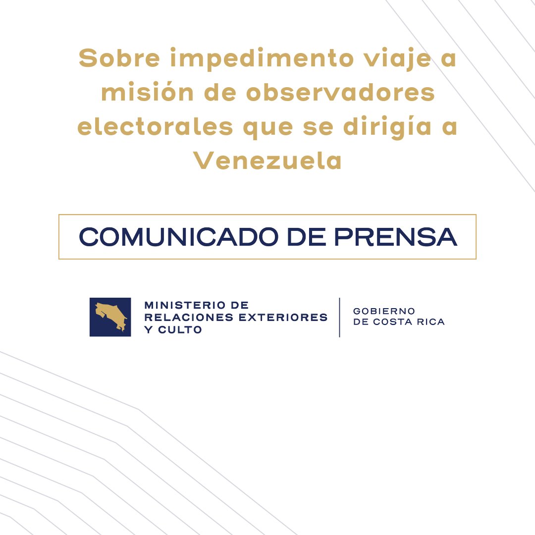 Cancillería Costa Rica 🇨🇷 (@crcancilleria) on Twitter photo <a href="/CRcancilleria/">Cancillería Costa Rica 🇨🇷</a> Costa Rica lamenta profundamente que las autoridades venezolanas hayan impedido la participación como observadores electorales a varios expresidentes de la región rree.go.cr/?sec=servicios… <a href="/CRcancilleria/">Cancillería Costa Rica 🇨🇷</a> Costa Rica lamenta profundamente que las autoridades venezolanas hayan impedido la participación como observadores electorales a varios expresidentes de la región rree.go.cr/?sec=servicios…