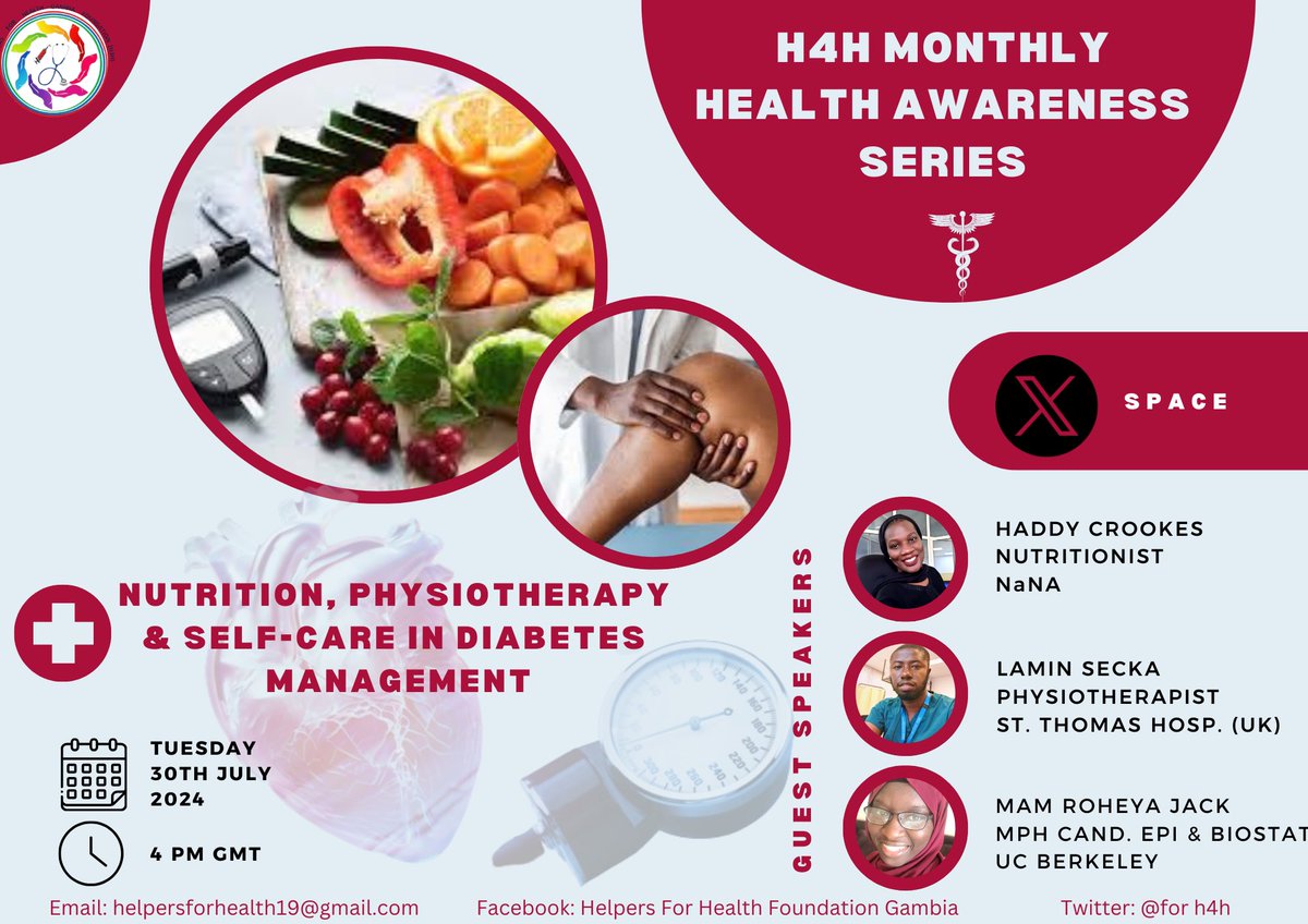 Heya!! 

The H4H x-space health discussion is back again. 

This month we will be discussing about #Diabetes 

we will discuss about your #nutritional requirements, your overall self-care and what are the #physiotherapy goals and options you may benefit from.