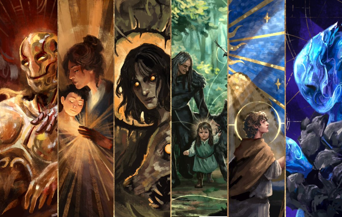 sabiralangevin's tweet photo. As soon as they announced six new PCs for Downfall I planned to do this with my first paintings of each🥰🌈 Its so satisfying to see them all side by side!

#CriticalRoleFanart 
#CriticalRole #CriticalRoleSpoilers https://t.co/uGrKycGTkm