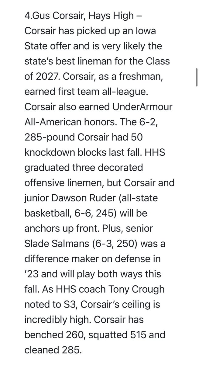 Thank you <a href="/cnichollHays/">Conor Nicholl</a> for naming me the 4th best returning offensive lineman out of all classes! #SomethingToProve