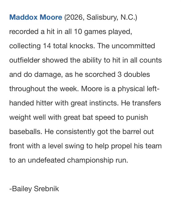 Thank you <a href="/PerfectGameUSA/">Perfect Game USA</a> for the write up!!