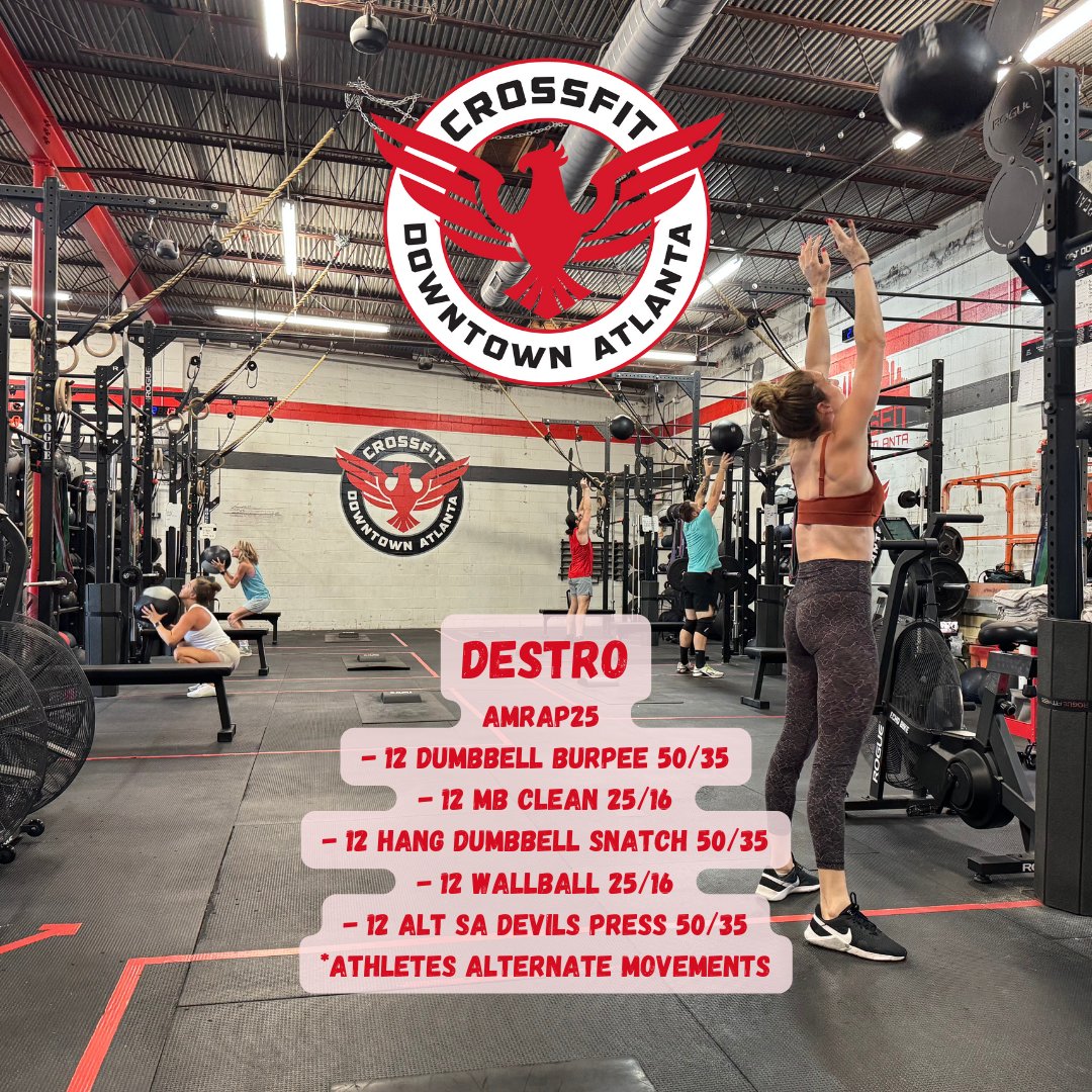 cfdowntownatl's tweet photo. 240727 "Destro" #amrap #dumbbellburpee #medballclean #hangdumbbellsnatch #wallball #devilspress #cfda #liftheavy #runfast #havefun #bewell #cabbagetown #crossfitwod #committedtocrossfit #crossfit #WOD #CFWOD #workout https://t.co/rEBrcfSwWa