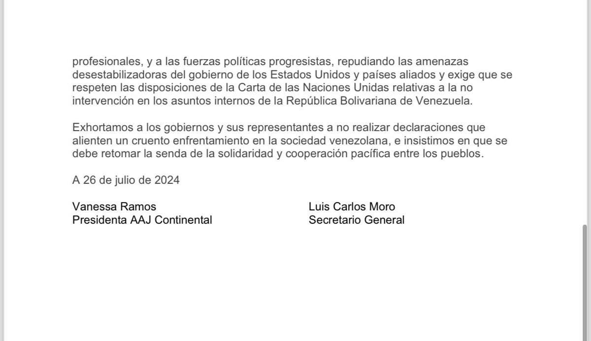 La Asociación Americana de Juristas (AAJ) denuncia acciones y declaraciones
injerencistas y desestabilizadoras de los #EEUU y otros países al proceso electoral venezolano. 

¡Venezuela es un territorio libre y soberano que decidirá su futuro en paz y sin perturbaciones externas!