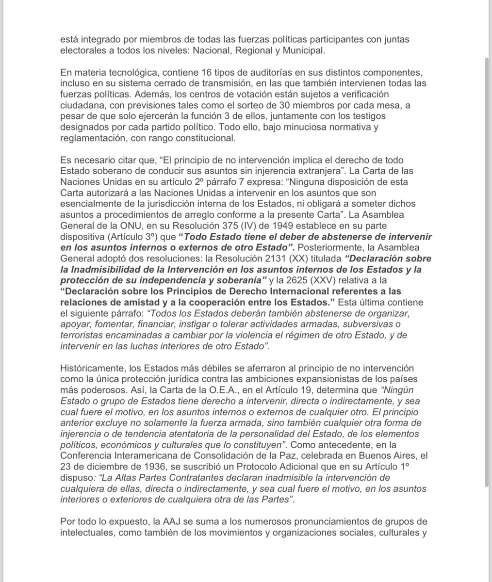 delcyrodriguezv's tweet photo. La Asociación Americana de Juristas (AAJ) denuncia acciones y declaraciones
injerencistas y desestabilizadoras de los #EEUU y otros países al proceso electoral venezolano. 

¡Venezuela es un territorio libre y soberano que decidirá su futuro en paz y sin perturbaciones externas! https://t.co/85yYLIchSh