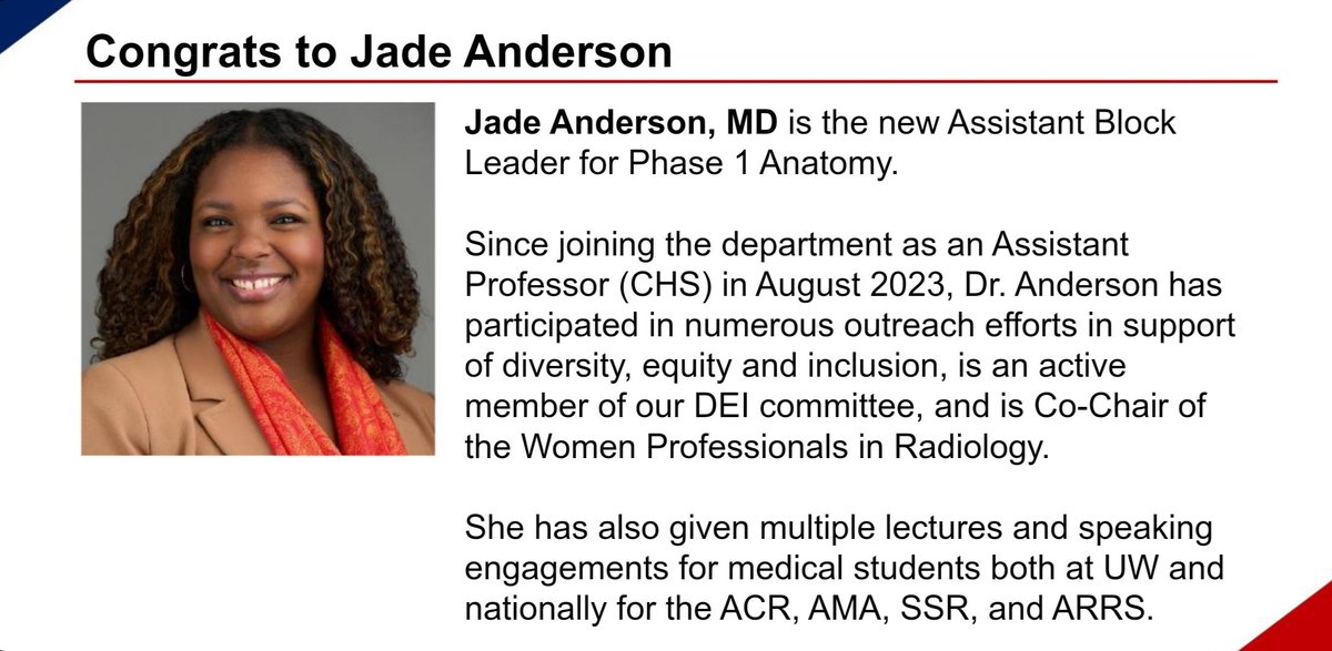 Jade Anderson, MD (@ortho2rads) on Twitter photo Since it's official...
I'd like to announce my new position at <a href="/uwsmph/">UW School of Medicine and Public Health</a> as the new Assistant Block Leader for Phase 1 anatomy!
I will be teaching Radiology during the M1s anatomy dissections 🤗
Thank you to #AllisonGrayev, #DavidKim, and <a href="/kenlee8799/">Kenneth S. Lee</a> for their mentorship! Since it's official...
I'd like to announce my new position at <a href="/uwsmph/">UW School of Medicine and Public Health</a> as the new Assistant Block Leader for Phase 1 anatomy!
I will be teaching Radiology during the M1s anatomy dissections 🤗
Thank you to #AllisonGrayev, #DavidKim, and <a href="/kenlee8799/">Kenneth S. Lee</a> for their mentorship!