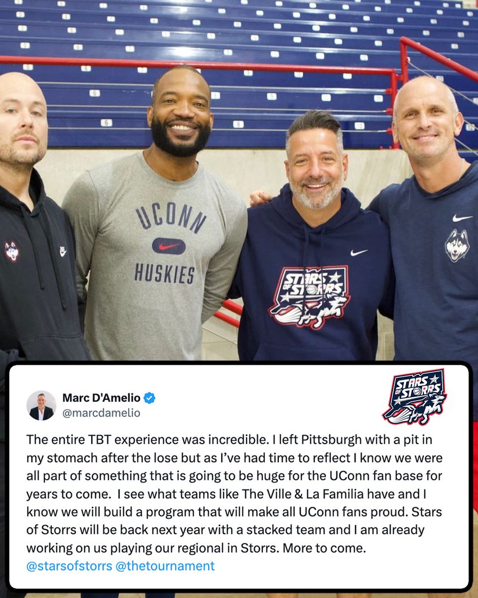 TBT (@thetournament) on Twitter photo So great having a <a href="/UConnMBB/">UConn Men's Basketball</a> alumni team in TBT this year!
Hey <a href="/marcdamelio/">Marc D'Amelio</a>, should we mess around and do a UCONN REGIONAL at Gampel next year???
2025👀🐺 So great having a <a href="/UConnMBB/">UConn Men's Basketball</a> alumni team in TBT this year!
Hey <a href="/marcdamelio/">Marc D'Amelio</a>, should we mess around and do a UCONN REGIONAL at Gampel next year???
2025👀🐺