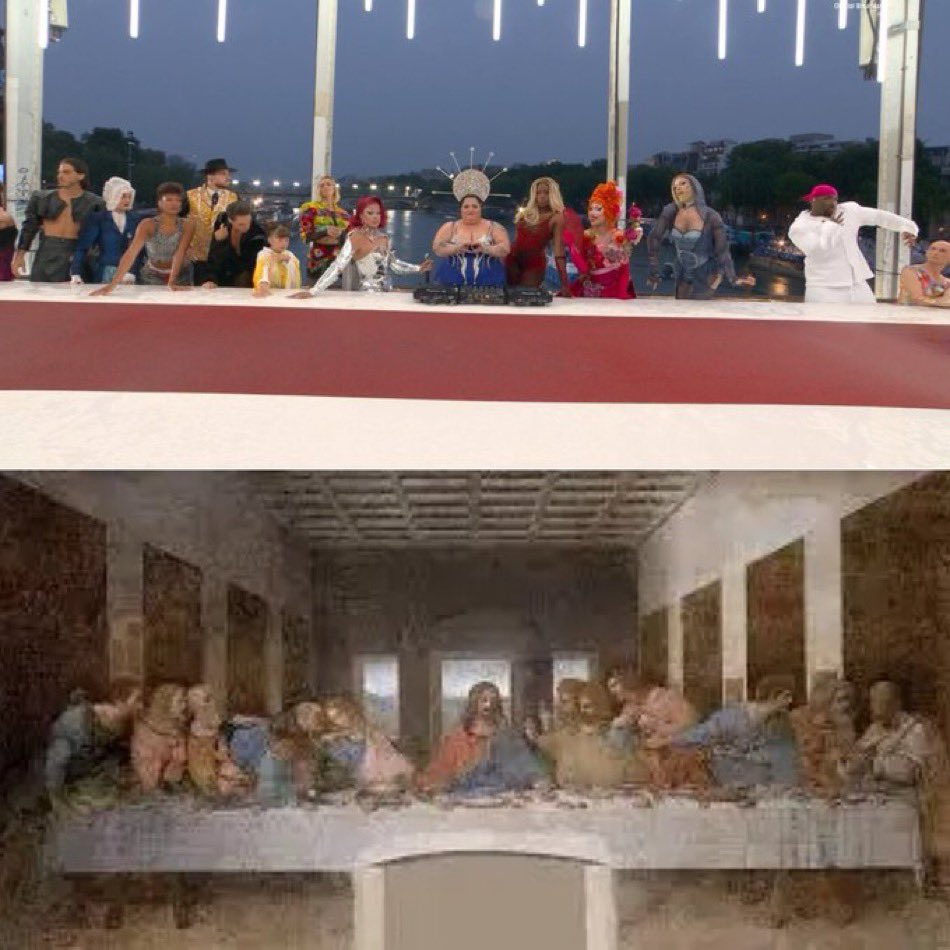 creation247's tweet image. The opening ceremony of the 2024 Olympics feature Trannies and drag queens re-creating the last supper. 

What is wrong with the French?