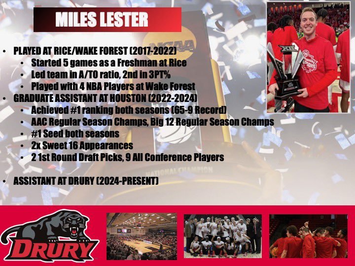 Meet your 2024-2025 Drury Coaching Staff 

✅ D1 Playing Experience
✅ D1 Coaching Experience
✅Multiple NCAA Tournaments as Players &amp; Coaches
✅ Coached Professional Players at all levels