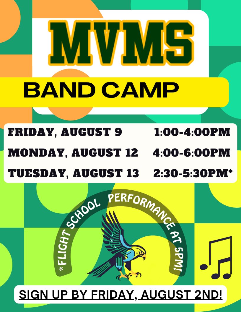 MVHawkBand (@mvhawkband) on Twitter photo Advanced 7th and 8th Grade Band Kids! Register now for Summer Band Camp at MVMS! We can't wait to see you! <a href="/cisdnews/">Comal ISD</a> <a href="/comalfinearts/">Comal ISD Fine Arts</a> <a href="/CLHawkBand/">CLHawkBand</a>
docs.google.com/forms/d/e/1FAI… Advanced 7th and 8th Grade Band Kids! Register now for Summer Band Camp at MVMS! We can't wait to see you! <a href="/cisdnews/">Comal ISD</a> <a href="/comalfinearts/">Comal ISD Fine Arts</a> <a href="/CLHawkBand/">CLHawkBand</a>
docs.google.com/forms/d/e/1FAI…