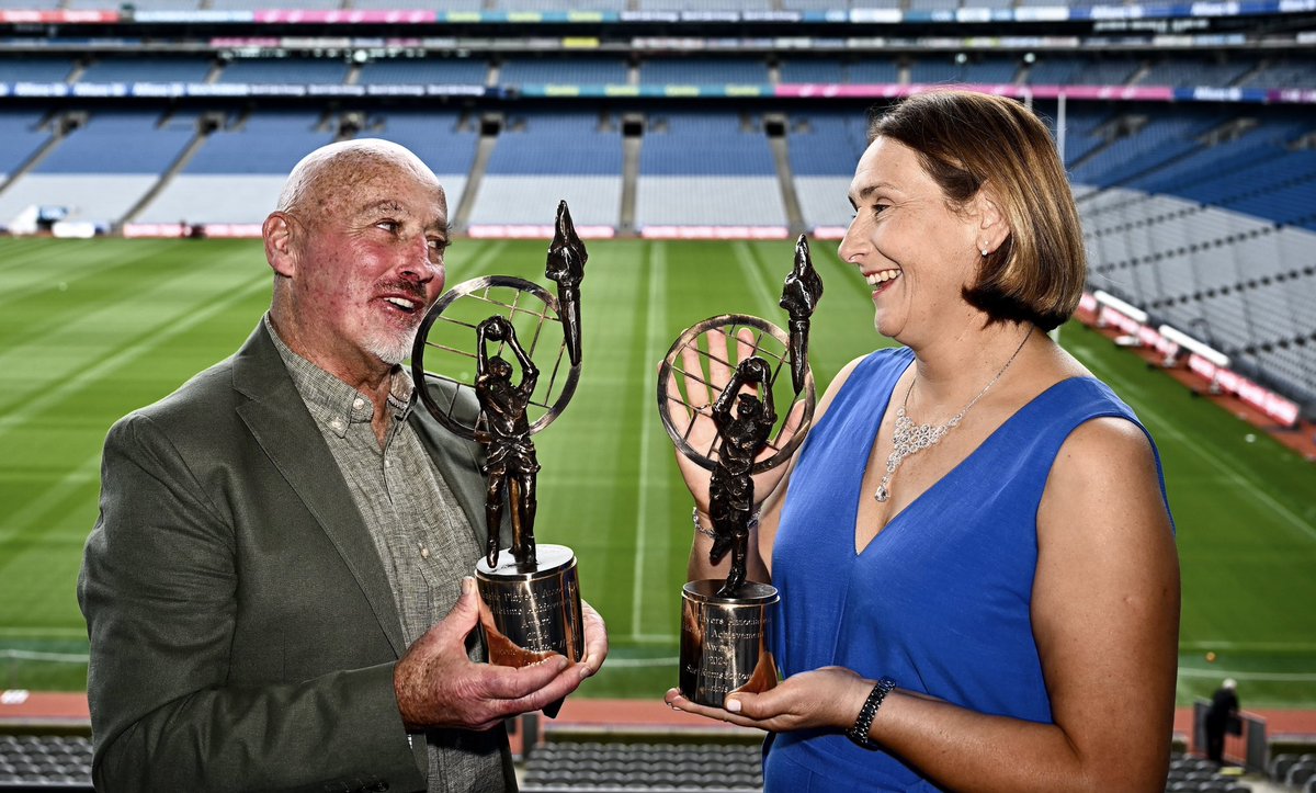 Congratulations to <a href="/monaghangaa/">@monaghangaa</a>’s Eugene ‘Nudie’ Hughes and <a href="/LaoisLGFA/">Laois LGFA</a>’s Sue Ramsbottom who were honoured with Lifetime Achievement Award at the GPA Legends Lunch at <a href="/CrokePark/">Croke Park</a> today.
#Legends
<a href="/officialgaa/">The GAA</a>