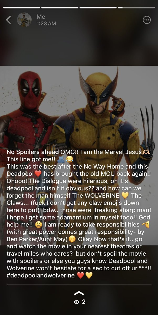 HRajdeep (@raj_z) on Twitter photo No Twitter Premium!! Poor guy! Read below!! Thank You!! 🫶🏻
#DeadpoolandWolverine <a href="/RealHughJackman/">Hugh Jackman</a>
<a href="/VancityReynolds/">Ryan Reynolds</a>
<a href="/MarvelStudios/">Marvel Studios</a>
<a href="/Marvel/">Marvel Entertainment</a> No Twitter Premium!! Poor guy! Read below!! Thank You!! 🫶🏻
#DeadpoolandWolverine <a href="/RealHughJackman/">Hugh Jackman</a>
<a href="/VancityReynolds/">Ryan Reynolds</a>
<a href="/MarvelStudios/">Marvel Studios</a>
<a href="/Marvel/">Marvel Entertainment</a>