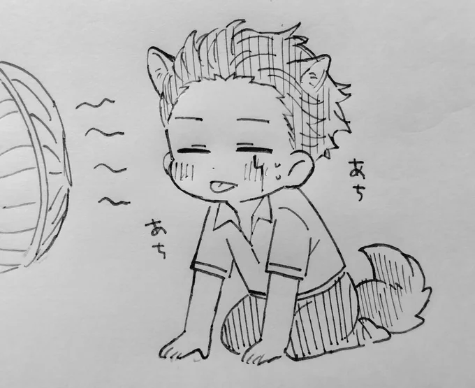 あちあちする犬マシュちゃん🐶  ちなみに扇風機は描けない