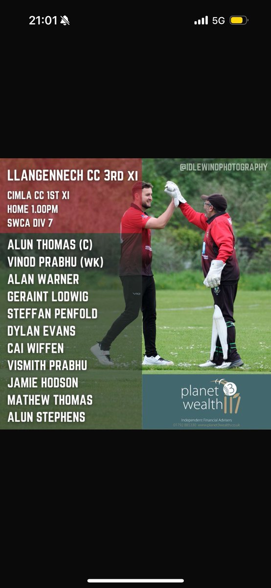 Llangennech CC (@llangennechcc) on Twitter photo 🔴All 3 teams for this Saturday!🔴
1sts v <a href="/GowertonCricket/">Gowerton Cricket</a> (H)
2nds v <a href="/MaestegCC/">Maesteg Cricket Club</a> (A)
3rds v <a href="/CimlaCC/">Cimla Cricket Club</a> (H)
🏏 🔴All 3 teams for this Saturday!🔴
1sts v <a href="/GowertonCricket/">Gowerton Cricket</a> (H)
2nds v <a href="/MaestegCC/">Maesteg Cricket Club</a> (A)
3rds v <a href="/CimlaCC/">Cimla Cricket Club</a> (H)
🏏